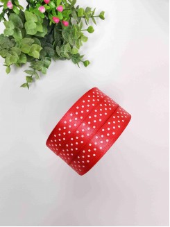 Лента атласная в горошек 1,5см. бобина 22-23метра (коралловый)